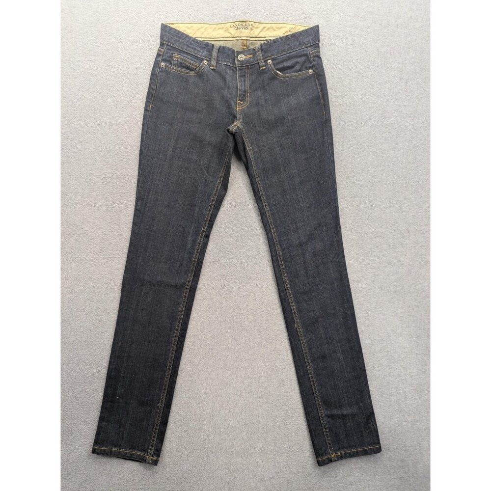 Lands' End Canvas Jeans Womens 29 Blue Dark Wash Low Rise Skinny Stretch Denim